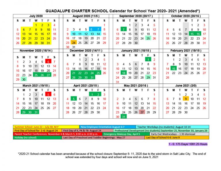 School Calendar Guadalupe School